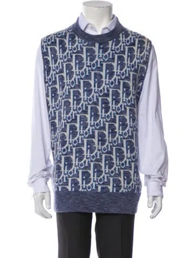 Pre-owned Dior Men 2023 Oblique Jacquard Sweater Vest In Blue