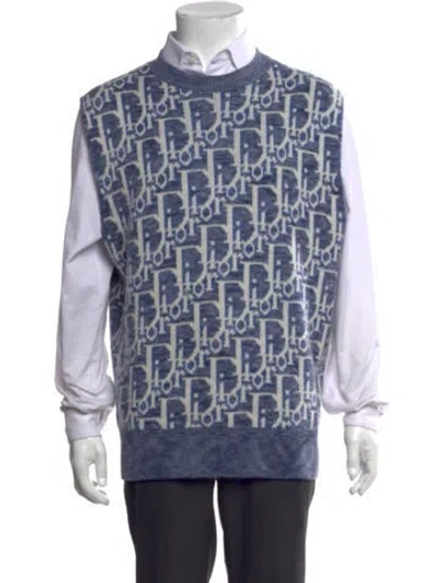 Pre-owned Dior Men 2023 Oblique Jacquard Sweater Vest In Blue