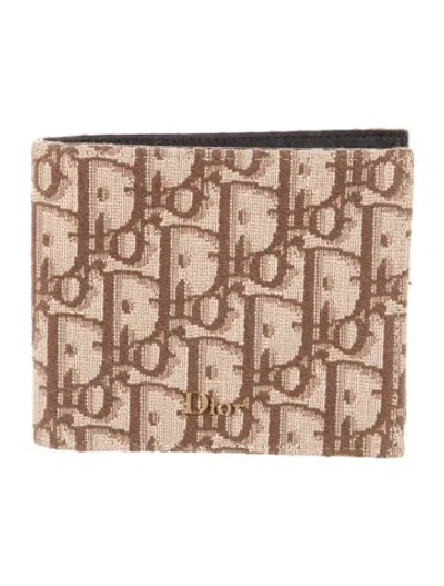 Pre-owned Dior Men 2025 Oblique Jacquard Bifold Wallet In Brown