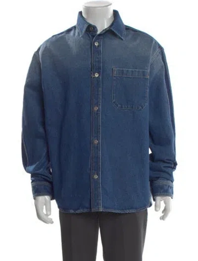 Pre-owned Dior Men 2026 Oblique Jacquard Denim Shirt W/ Tags In Blue