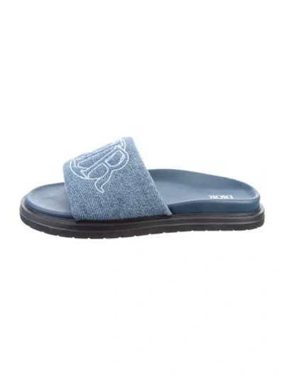 Pre-owned Dior Men Aqua Denim Slides In Blue