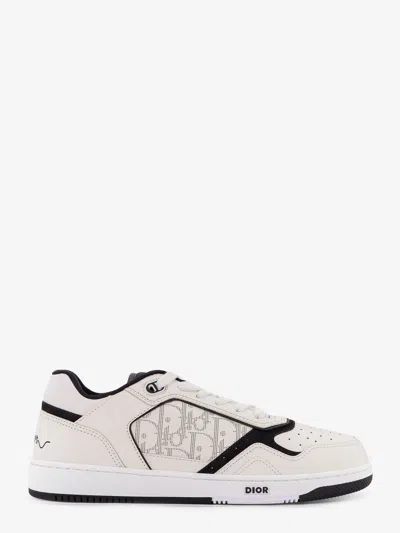 Dior Men B27 Leather Sneakers With  Oblique Logo Print On The Side In Neutral