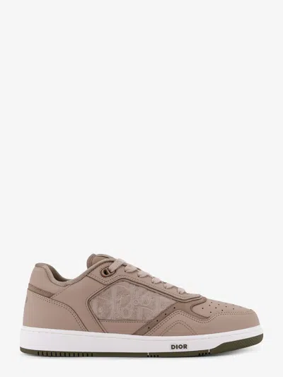 Dior Men B27 Leather Sneakers With Suede Inserts In Neutral