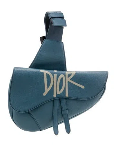 Pre-owned Dior Men Calfskin X Shawn Stussy In Blue