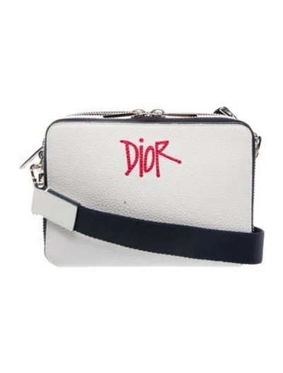 Pre-owned Dior Men Calfskin X Shawn Stussy 'year Of The Ox' Leather Compact Bag In White
