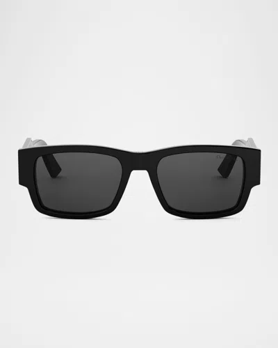 Dior Men's Christian  Label Rectangle Acetate Sunglasses In Sblksmk