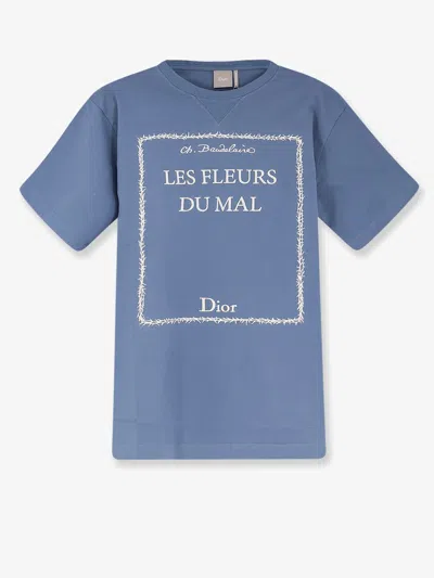 Dior Men Cotton T-shirt With Book Cover Embroidery In Blue