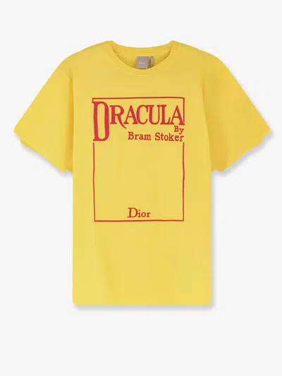 Dior Men Cotton T-shirt With Embroidery In Yellow