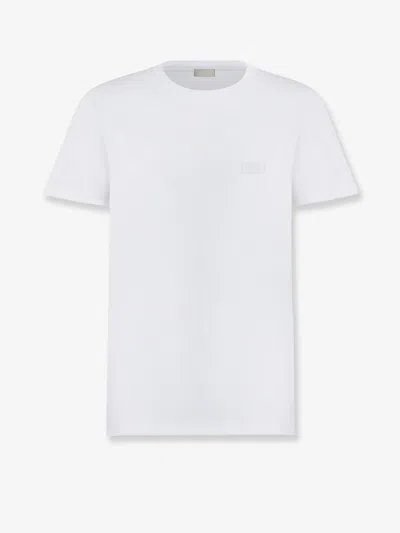 Dior Logo Embroidered T-shirt With Round Neck And Short Sleeves In White
