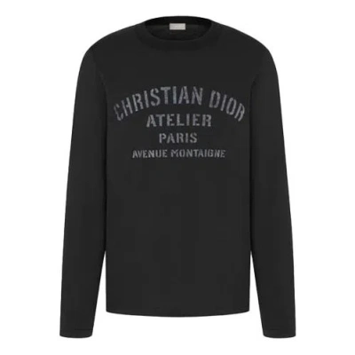 Dior Men's  Alphabet Logo Printing Round Neck Long Sleeves Black