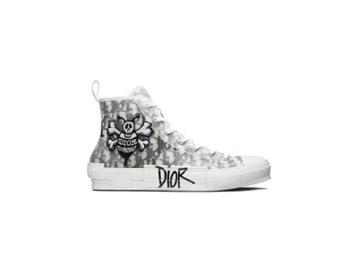 Pre-owned Dior Men's  And Shawn B23 High Top Bee Embroidery Sneakers In Black/white