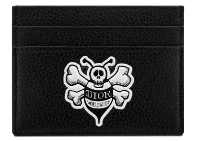 Pre-owned Dior Men's  And Shawn Card Holder Bee (4 Card Slot) In Black