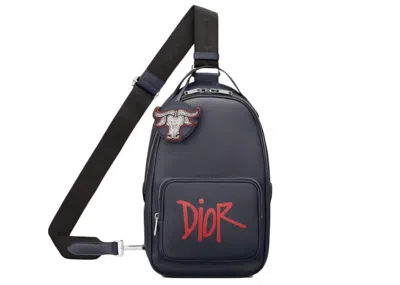 Pre-owned Dior Men's  And Shawn Crossbody Backpack In Navy Blue