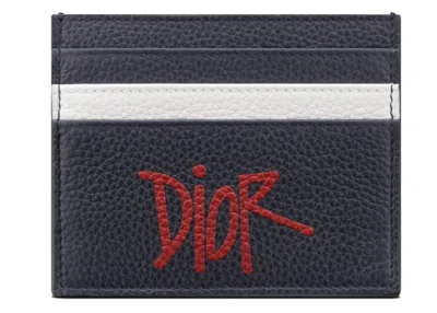Pre-owned Dior Men's  And Shawn Flat Card Holder In Navy Blue