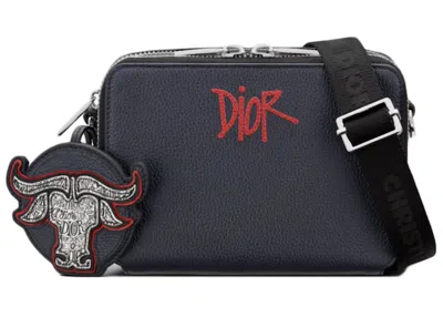 Pre-owned Dior Men's  And Shawn Pouch With Shoulder Strap In Navy Blue