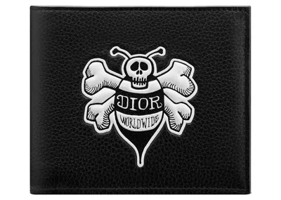 Pre-owned Dior Men's  And Shawn Wallet (8 Card Slot) Bee In Black