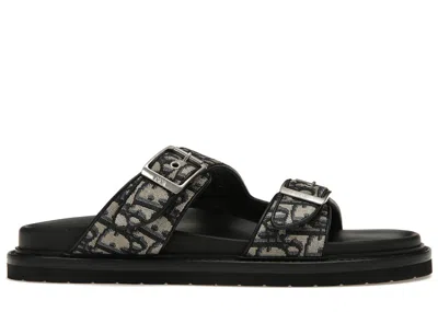 Pre-owned Dior Men's  Aqua Sandal  Oblique Jacquard Sneakers In Beige/black