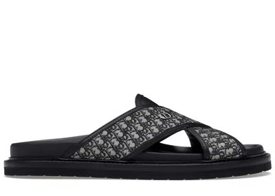 Pre-owned Dior Men's  Aqua Sandal Oblique Jacquard Sneakers In Black/beige In Multi