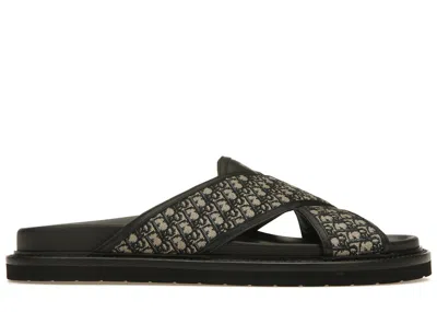 Pre-owned Dior Men's  Aqua Sandals Oblique Jacquard Sneakers In Black/navy Blue