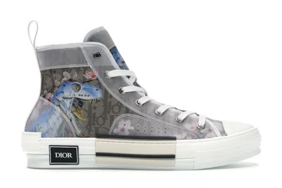 Pre-owned Dior Men's  B23 High Canvas Sorayama Dinosaur Sneakers In Brown