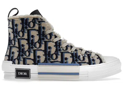 Pre-owned Dior Men's  B23 High Navy Tapestry Sneakers In Beige/black/blue