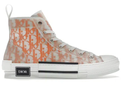 Pre-owned Dior Men's  B23 High Oblique Canvas Sneakers In Orange/white In Multi