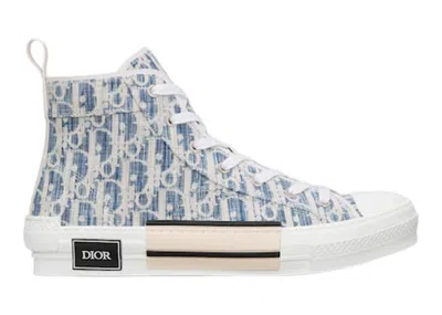 Pre-owned Dior Men's  B23 High Oblique Kasuri Jacquard Sneakers In Blue/beige/white In Multi
