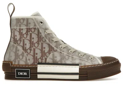 Pre-owned Dior Men's  B23 High Top  Oblique Sneakers In Coffee/white