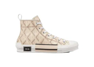 Pre-owned Dior Men's  B23 High Top Natural Cd Diamond Sneakers In Beige/white