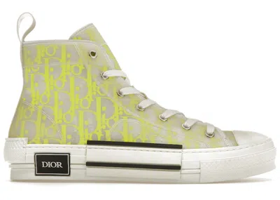 Pre-owned Dior Men's  B23 High Top Oblique Sneakers In White/yellow In Multi