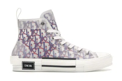 Pre-owned Dior Men's  B23 High Top Red Blue Oblique Sneakers In White