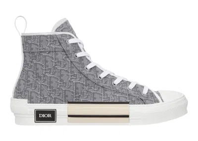 Pre-owned Dior Men's  B23 High Top Thread  Oblique Jacquard Sneakers In Ruthenium Metallic/white