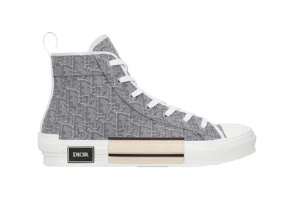 Pre-owned Dior Men's  B23 Hightop Rutheniumcolored Oblique Jacquard Sneakers In Grey/white