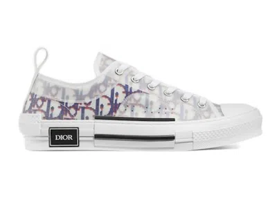 Pre-owned Dior Men's  B23 Low Top Red Blue Oblique Sneakers In White