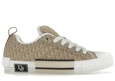 Pre-owned Dior Men's  B23 Skater Low Top  Oblique Jacquard Sneakers In Beige/white