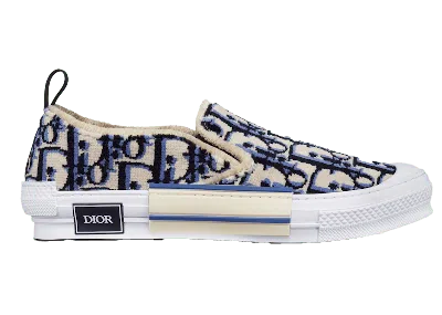 Pre-owned Dior Men's  B23 Slip On Tapestry Sneakers In Blue/beige/black