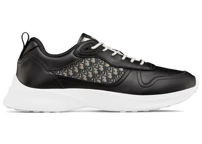Pre-owned Dior Men's  B25 Runner Black Smooth Calfskin Oblique Jacquard Sneakers In Black Smooth Calfskin And B