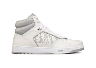 Pre-owned Dior Men's  B27 High And Smooth Calfskin With  Oblique Galaxy Leather Sneakers In White/gray