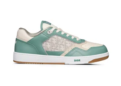 Pre-owned Dior Men's  B27 Low And Smooth Calfskin And  Oblique Jacquard Canvas Sneakers In Turquoise/cream/ In Multi
