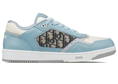 Pre-owned Dior Men's  B27 Low Cream  Oblique Jacquard Sneakers In Light Blue/cream Smooth Calfskin/beige