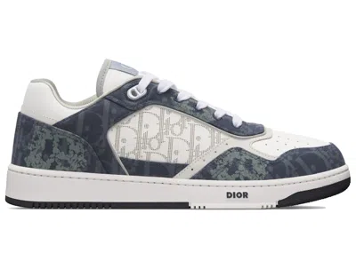 Pre-owned Dior Men's  B27 Low Denim Blue White  Tears Oblique Galaxy Leather Sneakers In Blue  Oblique