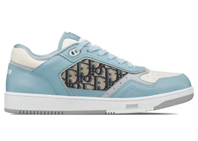 Pre-owned Dior Men's  B27 Low Smooth Calfskin Sneakers In Light Blue/cream/beige And Black Oblique Jacquard Can In Multi