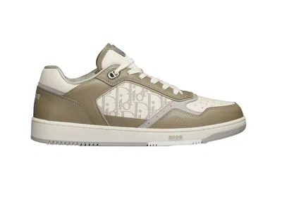 Pre-owned Dior Men's  B27 Lowtop Calfskin Sneakers In Khaki/cream In Brown