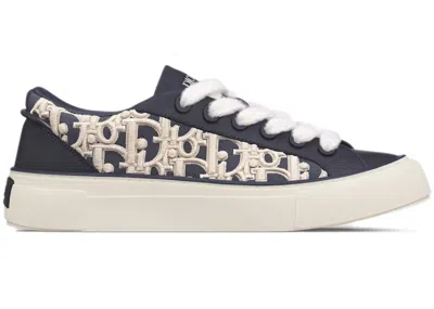 Pre-owned Dior Men's  B33 Sneaker Smooth Calfskin Oblique Raised Embroidery (numbered) Sneakers In Navy Blue