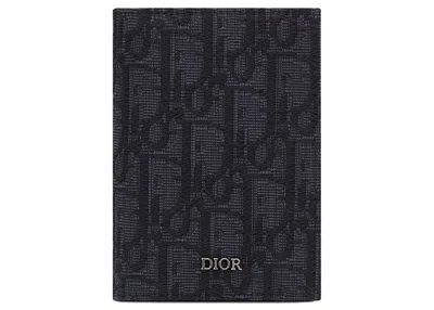Pre-owned Dior Men's  Bifold Card Holder Oblique Jacquard In Black