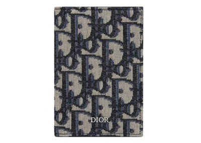 Pre-owned Dior Men's  Card Holder Bifold Oblique Jacquard In Beige/black