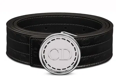 Pre-owned Dior Men's  Cd Plaque Smooth Grained Leather Belt In Black