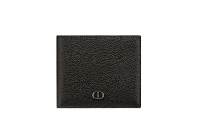 Pre-owned Dior Men's  Essentials Wallet In Black Grained Calfskin With Cd Icon Signature