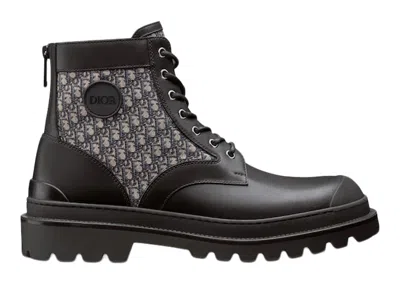 Pre-owned Dior Men's  Explorer Ankle Boot  Oblique Jacquard Sneakers In Black/beige