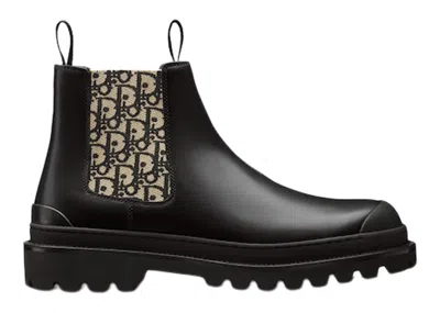 Pre-owned Dior Men's  Explorer Chelsea Boot  Oblique Motif Sneakers In Black/beige